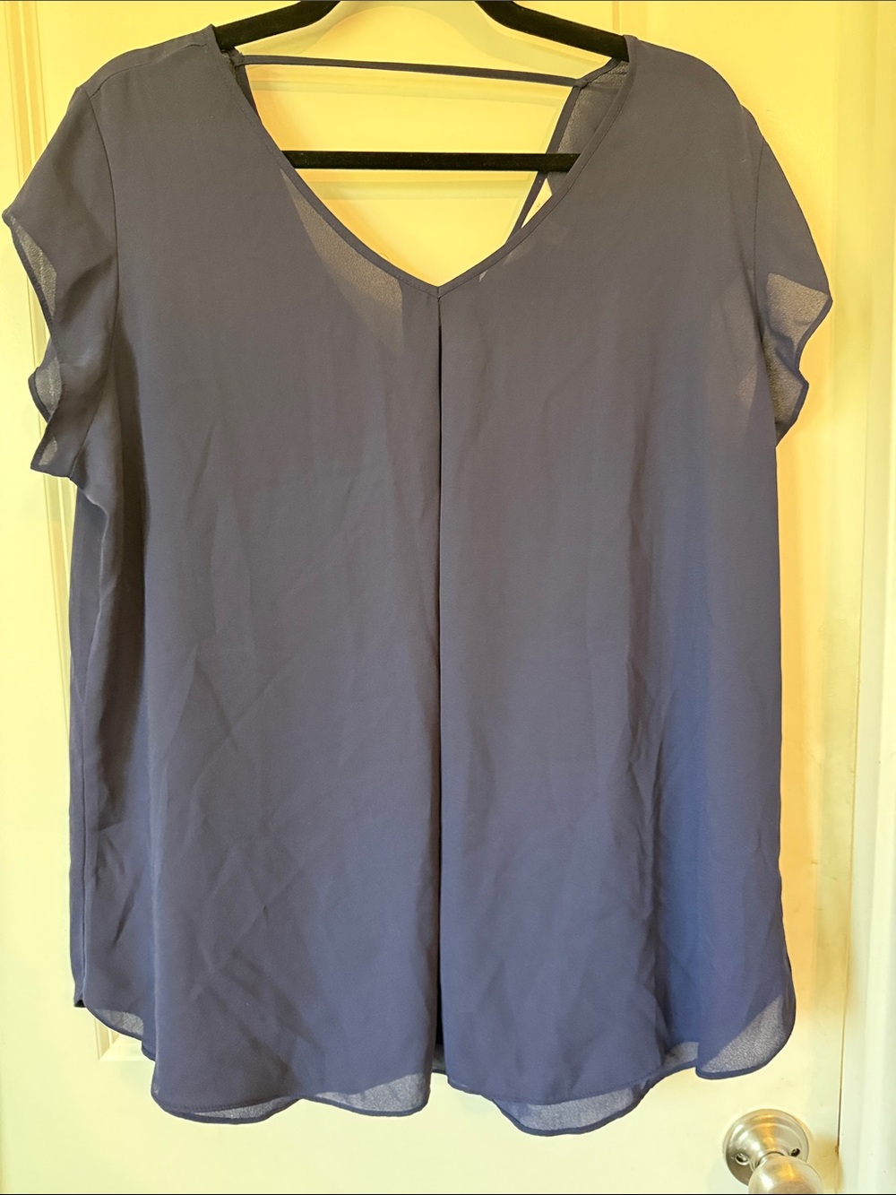 Charming Charlie Slate Blue V-Neck Short Sleeve Blouse